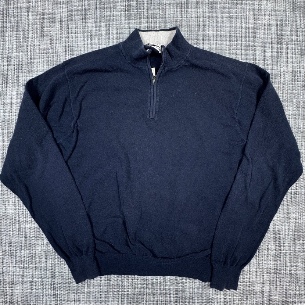 Peter Millar Sweater Mens XXL Navy Cotton Cashmere Quarter Zip Mock Neck Knit